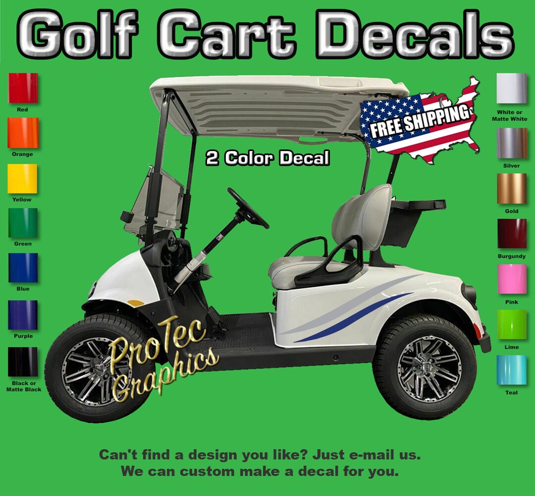Golf Cart Vinyl Decal Graphics Right & Left Sides 2color Vinyl