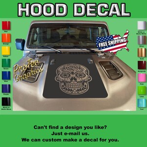 Sugar Skull Hood Decal: Jeep Gladiator JT & Wrangler JL Vinyl Graphic GL- 215