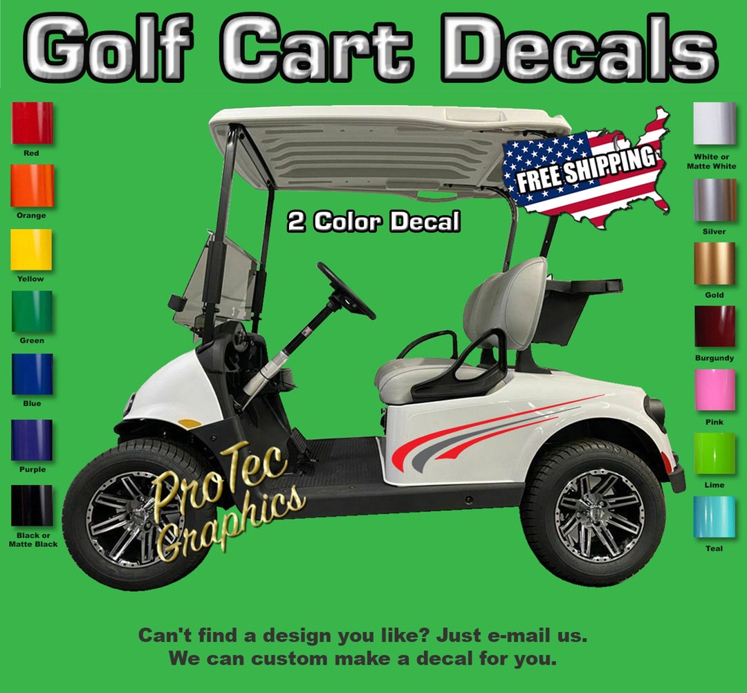 Golf Cart Vinyl Decal Graphics Right & Left Sides 2color Vinyl Graphics Complete Set, One for
