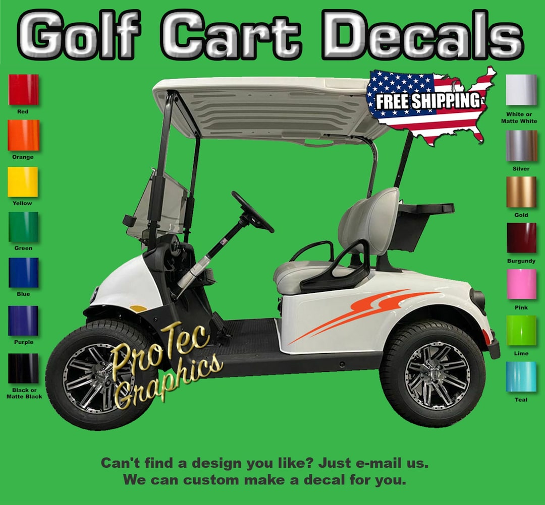 Golf Cart Vinyl Decal Graphics Right, Left & Front Complete Set, 4