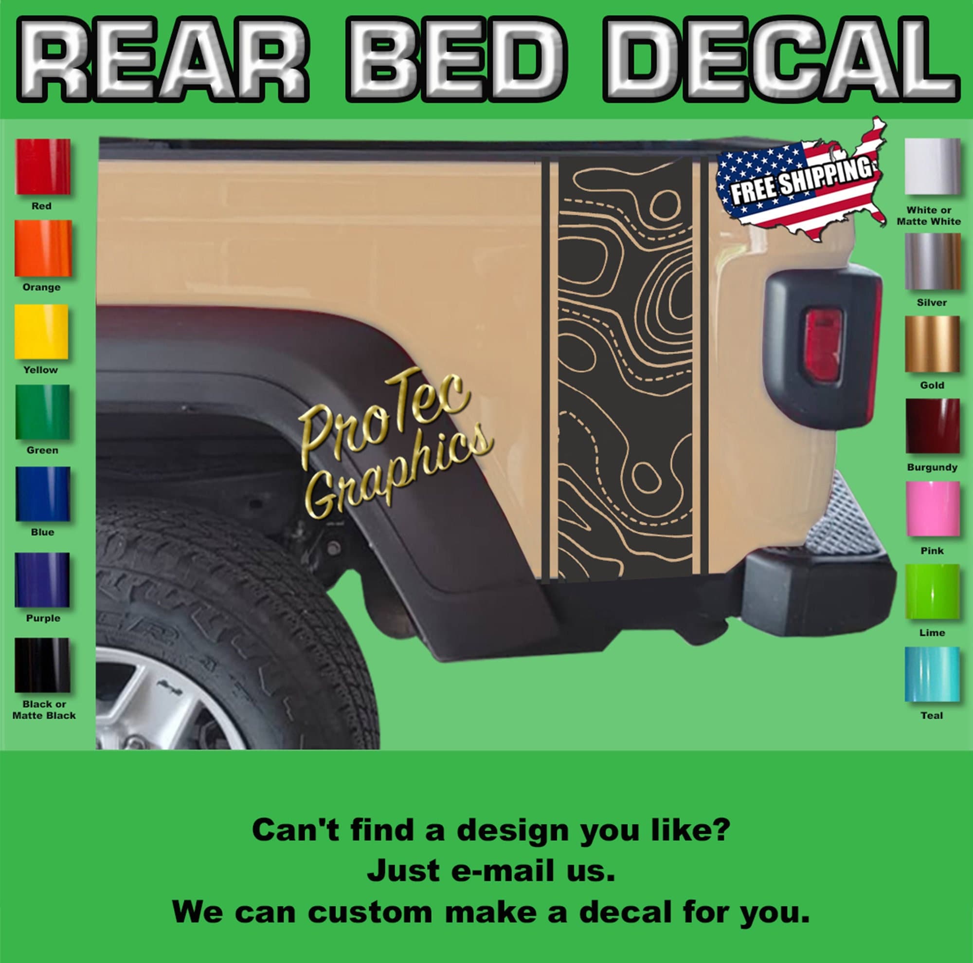 Rear Bed Racing Stripes Fits Jeep Gladiator Glad_10 (Topographic Terrain )