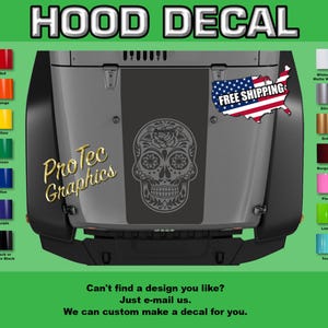 Hood Vinyl Decal Graphics Fits Jeep Wrangler H-308- Blackout (Sugar Skull)