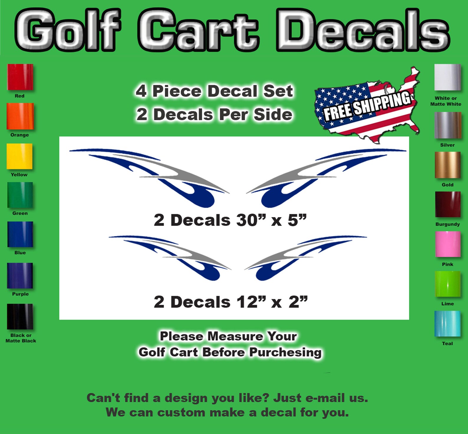 Golf Cart Vinyl Decal Graphics Right & Left Sides 2color Etsy