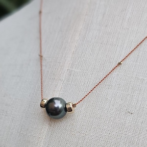 Collar de cordón encerado con perlas de Tahití. Collar de perlas de Tahití. Apto para agua. Collar de perlas negras