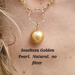 17MM Golden Southsea Pearl. SouthSea Gold Pearl Necklace. Genuine South Sea Pearl Necklace. 14K Gold Filled Pearl Necklace