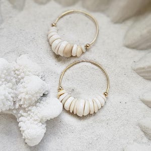 Puka Muschel Ohrringe: 14K Gold Filled Creolen, Hawaii Schmuck