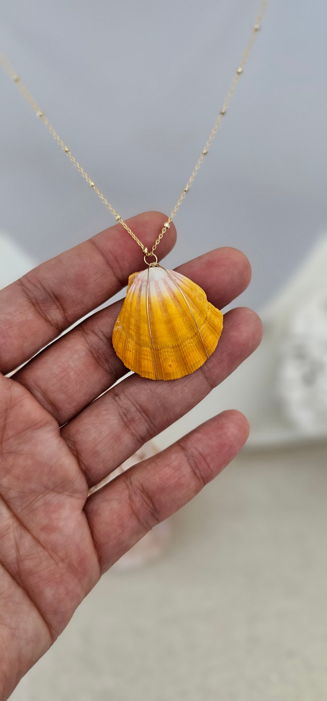 Sunrise Shell Gold Necklace. Seashell Necklace. Sea Shell Necklace ...
