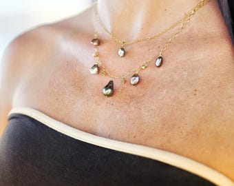 小さなタヒチアンケシパールネックレス：18Kホワイトゴールド、フリー
