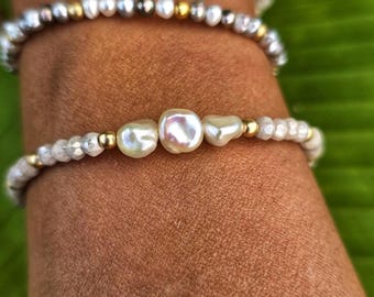 タヒチアンケシパールブレスレット：スターリングシルバーまたは 