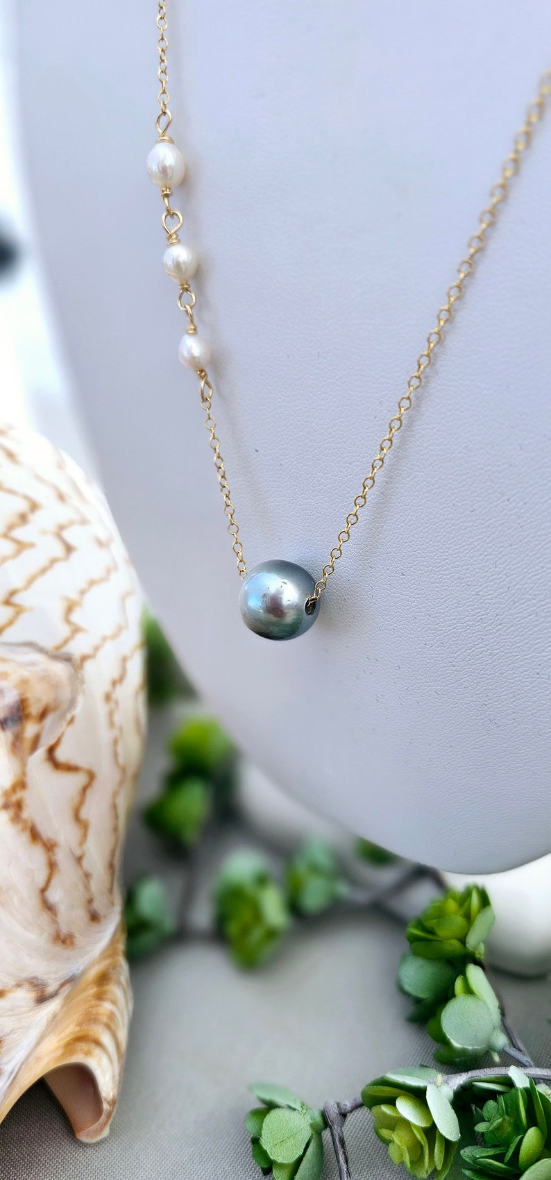 Tahitian Pearl Necklace. Large Tahitian Pearl. Genuine Tahitian Pearl ...