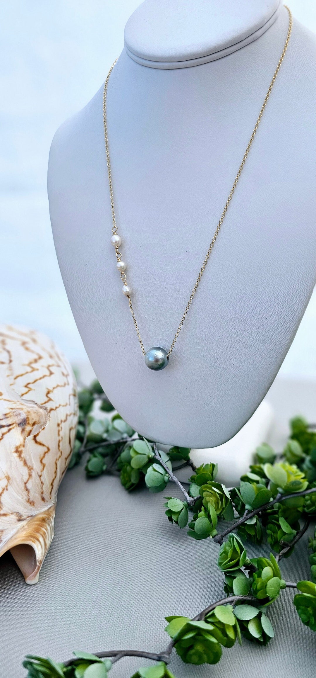 Tahitian Pearl Necklace. Large Tahitian Pearl. Genuine Tahitian Pearl ...