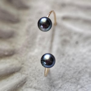 Tahitian Pearl Cuff Bracelet. Two Tahitian Pearl cuff bangle. 14K Gold Filled Cuff Bracelet. Genuine Tahitian Pearl.11MM Black Pearl Bangle.