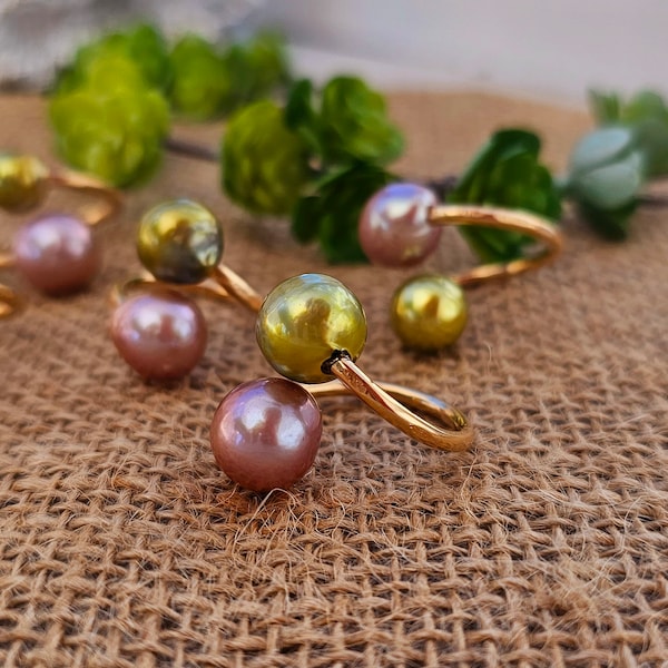 Tahitian Edison Pearl Ring. Bypass Gold Ring. Pistachio Tahitian Pearl Ring. Edison Pearl Ring. Adjustable Pearl Ring. 14K Gold Filled