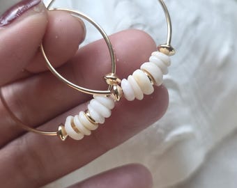 Puka Shell Earrings: 14K Gold Filled Hoops, Hawaiian Jewelry
