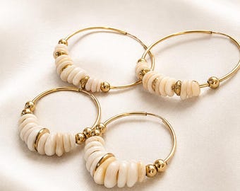 Puka Shell Hoop Earrings: 14K Gold Filled, Hawaiian Jewelry