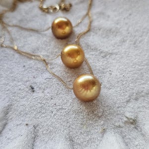 Trio Golden Southsea Pearl. Genuine Southsea Golden Pearl Necklace. 3 Layer Genuine South Sea Pearl Necklace. 10-11MM