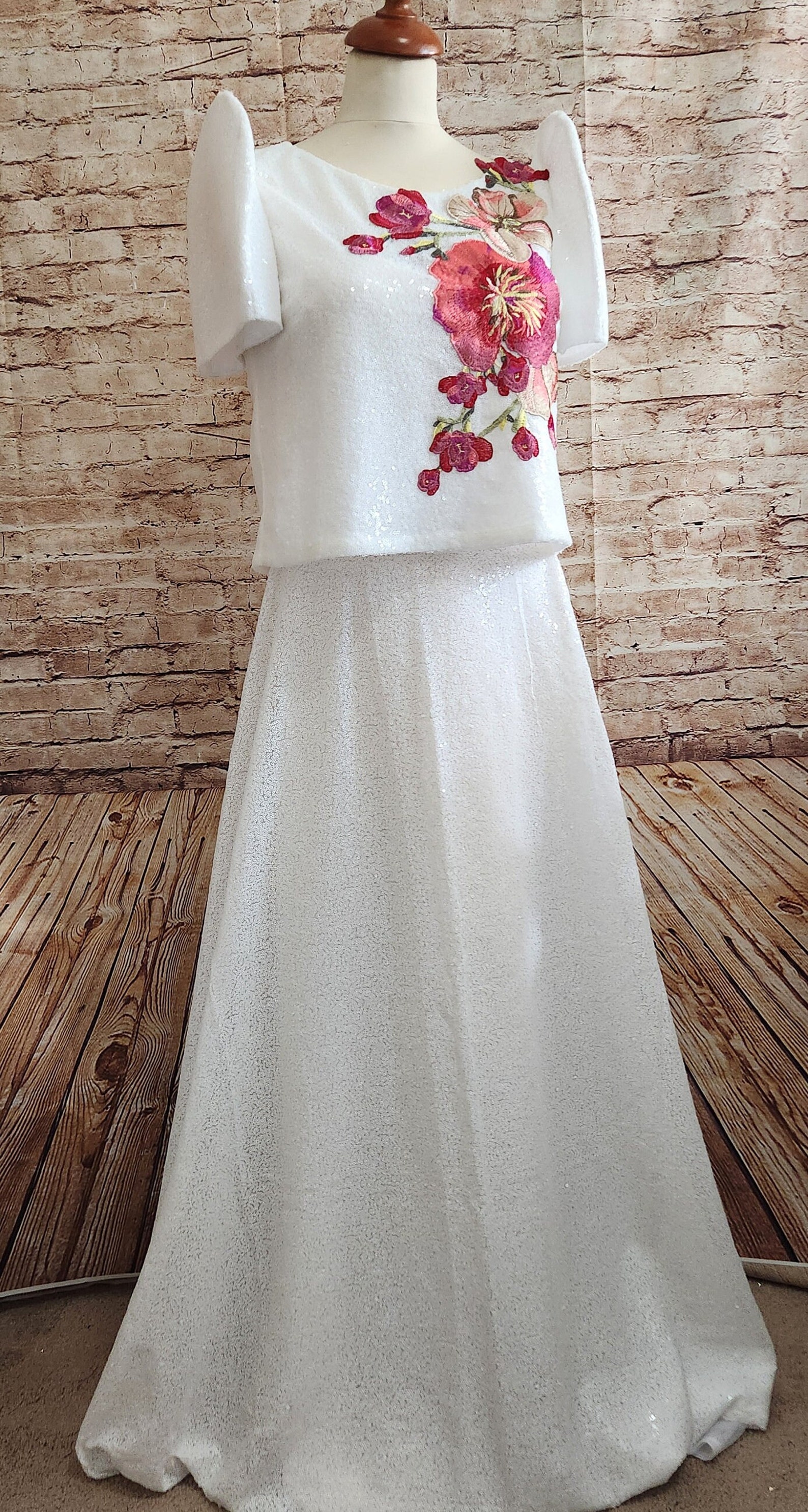 FILIPINIANA KIMONA MESTISA Top or Set W/ Butterfly Sleeve Embroiderd