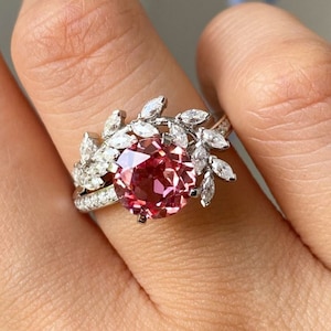 5 Carat Round Cut Pink Double Hidden Halo Bead-set VVS Lab Grown Padparadscha - 10mm