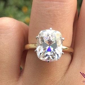 5 Carat Cushion Cut D Color 6 Prong Solitaire VVS Moissanite Ring - 9*11mm