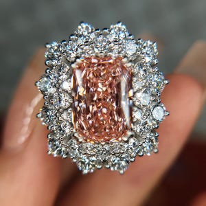 6 Carat Radiant Cut Fancy Pink Color Lab Grown Diamond Ring - 950 Platinum Custom Order