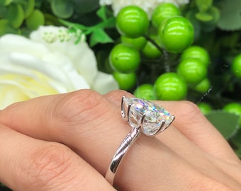 Custom 6.5 Carat Brilliant Pear Cut G-H Colorless Moissanite VVS 7 Prong Solitaire 10*15mm 10K White Gold Ring