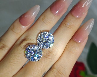 8 Carat × 2 Round Cut Stud D Colorless Martini Setting Moissanite Earrings - 13mm Custom Order