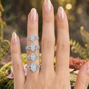 Marquise Lab Grown Diamond Engagement Ring, Nature Inspired Split Shank Ring, Leaf Prong Botanical Ring, 18K Gold Marquise Solitaire