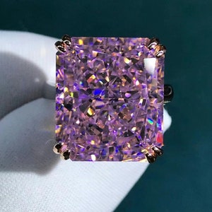 15 Carat Radiant Cut Pink Solitaire VVS Moissanite Ring