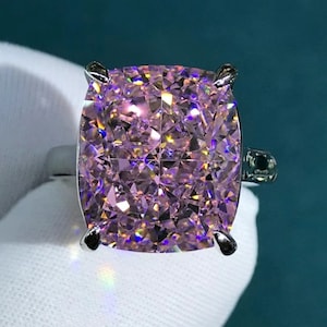 11 Carat Pink Cushion Cut 4 Claw Cathedral Basket Solitaire Moissanite Ring