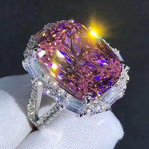 Rare Pink 10 Carat Cushion Cut Halo Bead Set VVS Moissanite Ring - Etsy