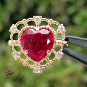 Red Heart Cut Double Halo VVS Lab Grown Ruby Ring