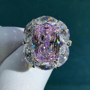6 Carat Cushion Cut Pink Floating Halo VVS Moissanite Ring