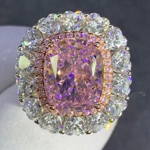 6 Carat Pink Cushion Cut Two-tone Double Halo VVS Moissanite Ring