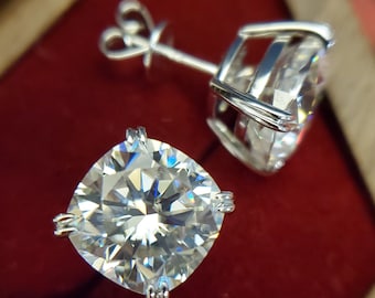 10mm X 2 Cushion cut Stud Moissanite Earrings Solitaire D Color VVS1 Double Claws