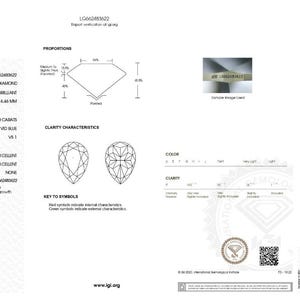 May include: A laboratory grown diamond report for a 7.30 carat pear modified brilliant diamond. The diamond is fancy vivid blue in color and has a VS1 clarity grade. The report includes grading results, clarity characteristics, additional grading information, and a key to symbols. The report is from the International Gemological Institute (IGI) and has the report number LG662483622.