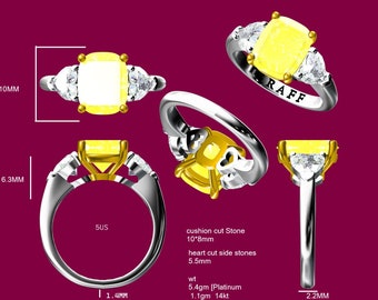 4 Carat cushion cut Yellow Lab Grown Sapphire Two Tone - Heart Cut Lab Grown Diamonds