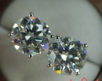 5 CT x2 Round Cut Stud D Colorless Basket Moissanite Earrings 11mm - Custom Order