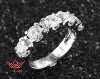 Half Eternity Band Round Cut DEF Colorless VVS Moissanite Ring