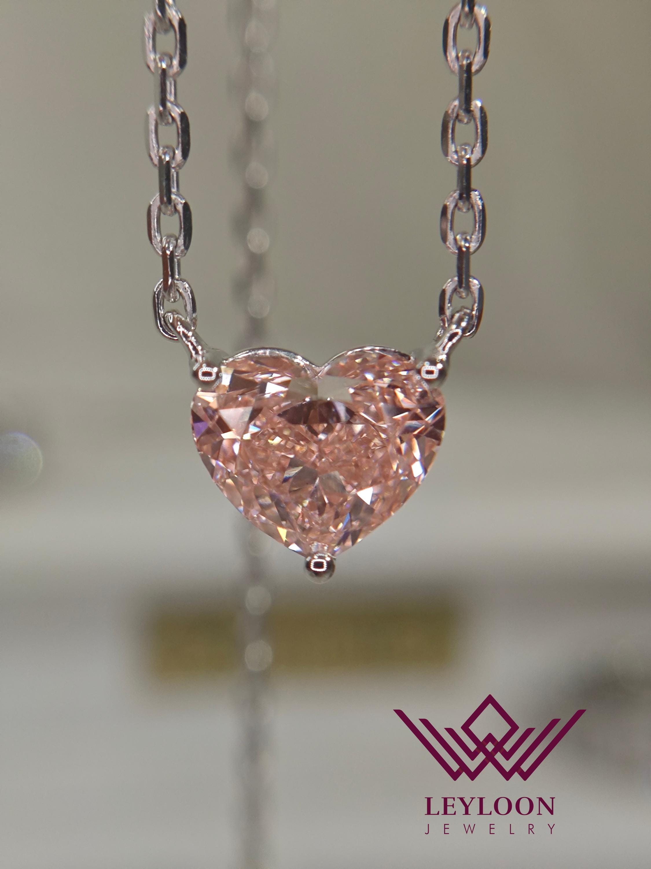 5.02 Carat Heart Cut Lab Grown Pink Diamond Necklace – 14K White 