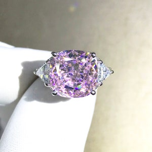 6 Carat Cushion Cut Moissanite Pink VVS Three Stone Cathedral