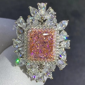 3 Carat Radiant Cut Pink Triple Halo VVS Moissanite Ring