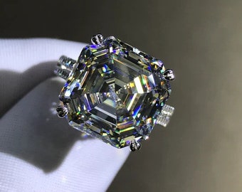 8 Carat Asscher Cut Moissanite Ring VVS G-H Near Colorless French Pave Cathedral
