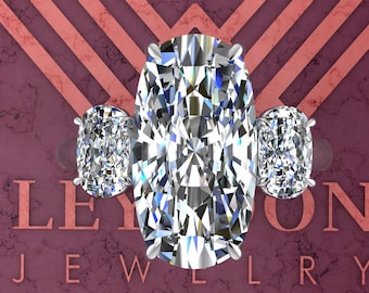 8.4 CTW Elongated Cushion Cut Three-Stone D Color Basket Moissanite Ring