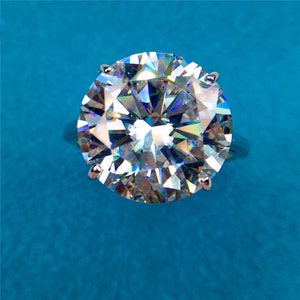 10 Carat Round Cut Moissanite Ring 4 Prong Solitaire Cathedral Plain Shank D Color