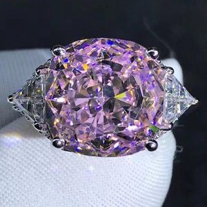 6 Carat Cushion Cut Three Stone Pink VVS Moissanite Ring