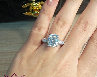 Custom 5.2 Carat Cushion Brilliant Cut D Colorless Hidden Halo Pave - 9*11mm 10K White Gold VVS Moissanite Engagement Ring