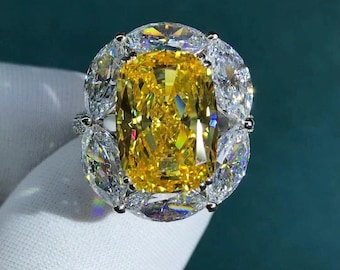 BIG 6 Carat Cushion Cut Moissanite Ring VVS Vivid Yellow