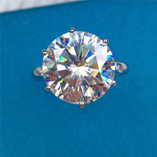 8 Carat Round Cut Moissanite Ring 6 Prong Certified VVS D Color