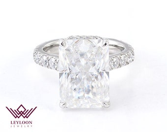 3 Carat Medium Radiant Cut D Colorless Subtle Halo French Pave Euro Shank VVS Moissanite Ring