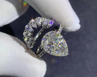 PR BROTHER Center Stone Moissanite 3CT Radiant Cut Engagement Ring For